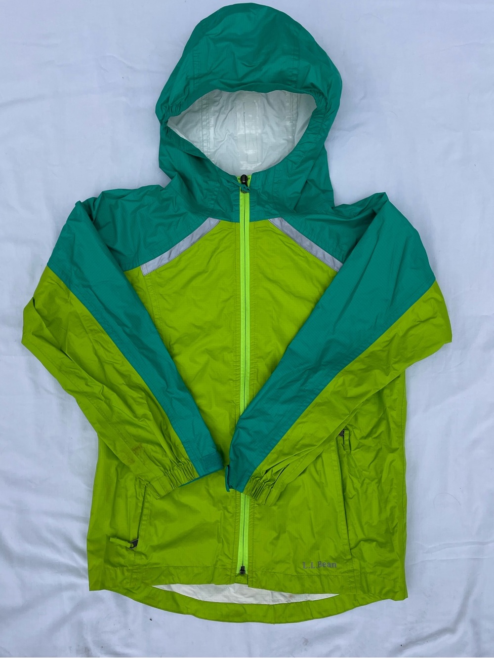 L.L. Bean Kids Hooded Rain Jacket - Teal & Lime